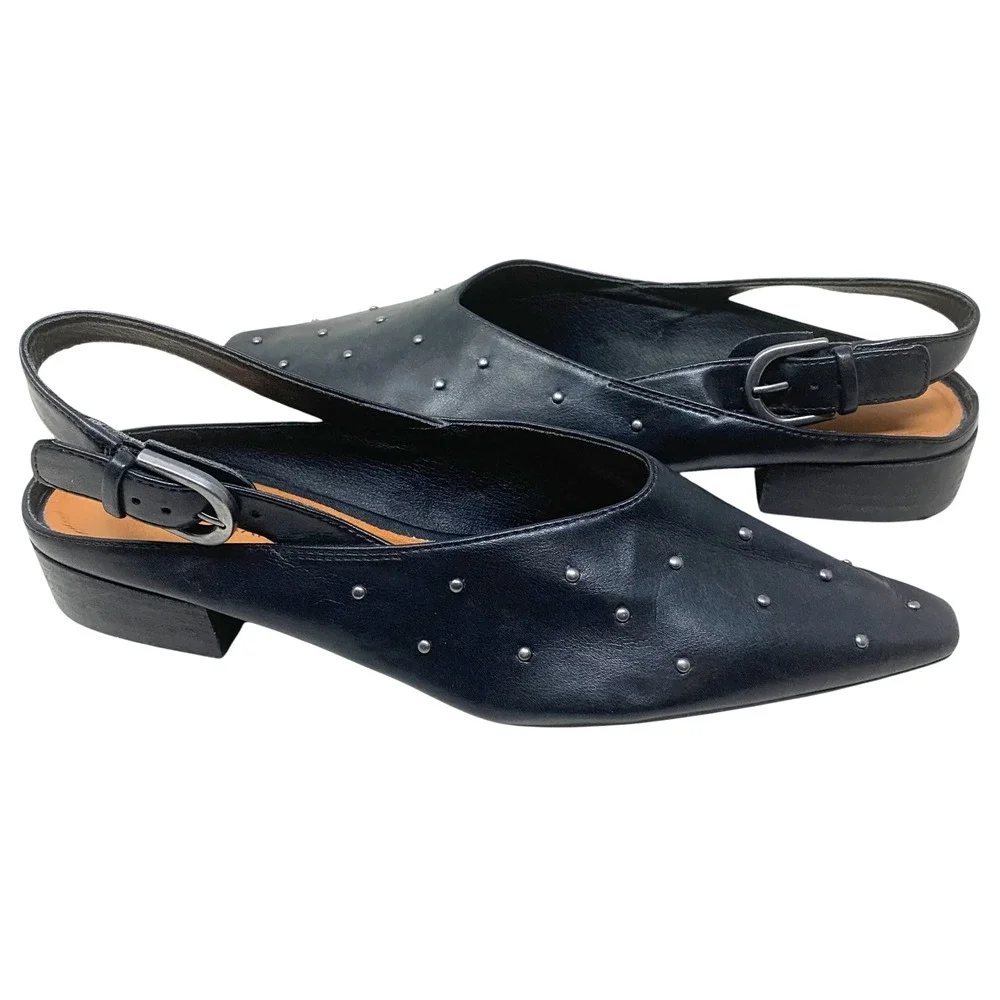 Lucky Brand Brigeet Slingback Flats Women's 9 Black Studded Pointed Toe Shoes